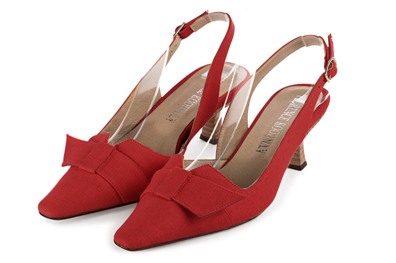 Cardinal red women's open back shoes, with a knot. Tapered toe. Medium spool heels - Florence KOOIJMAN